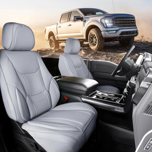 Coverland Custom Car Seat Covers Compatible with F150, Frontier, Sierra, Silverado 2500HD - Premium Leather Non-Slip Waterproof Interior Protector Front Seat-Gray [See Size Chart-Size A12]