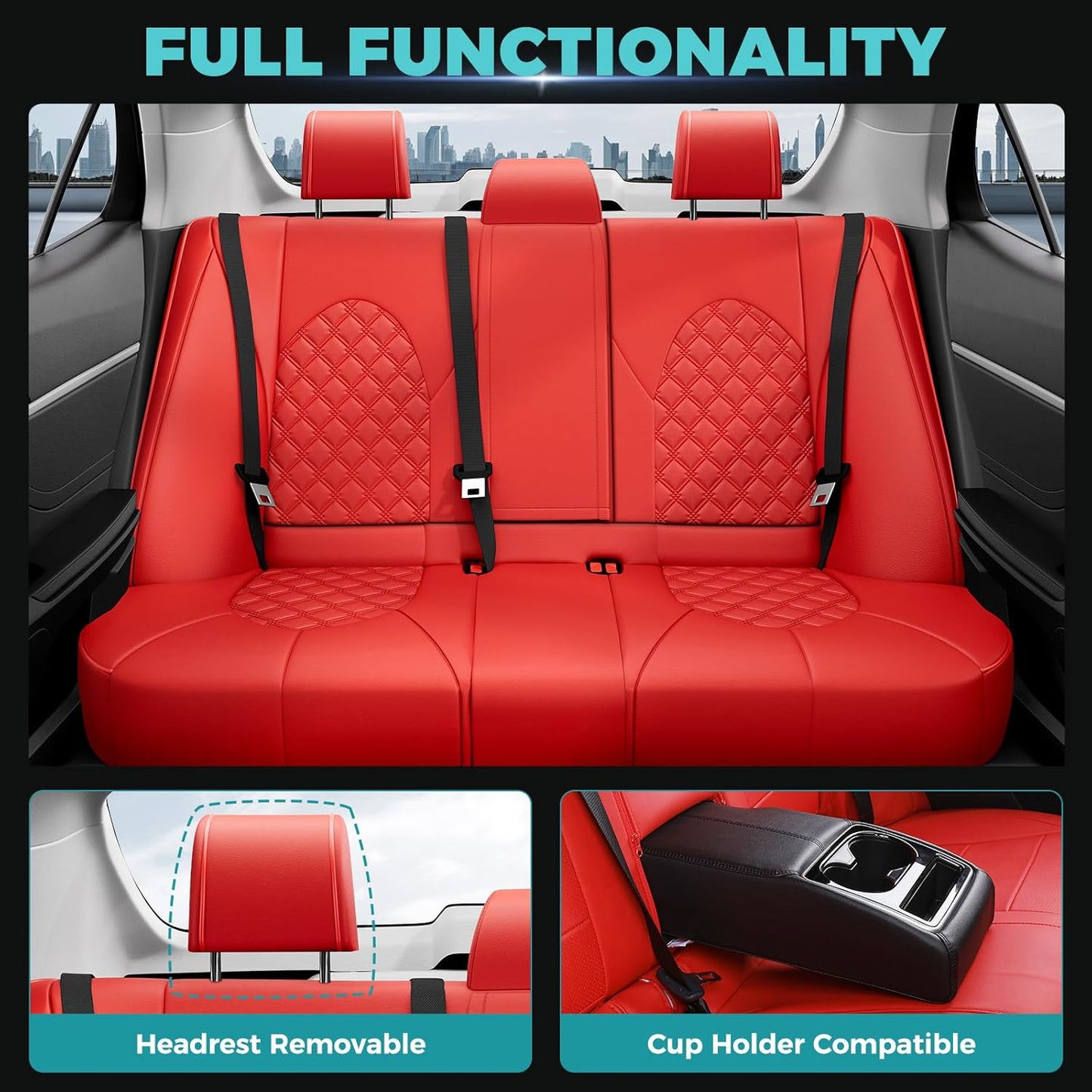 for Toyota Camry Seat Covers Hybrid XLE XSE 2018 2019 2020 2021 2022 2023 2024 - Custom Car Seat Cover Full Set, Waterproof Breathable Cushion Protector, Leather Seat Cover for Cars Red