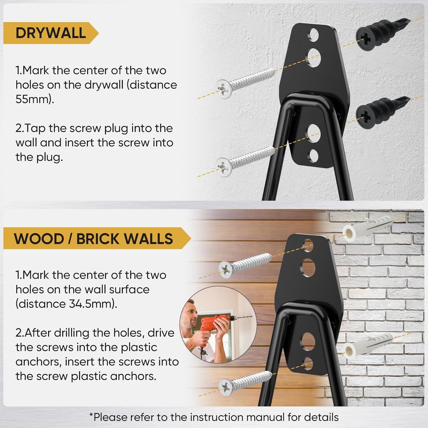 TICONN 2 Pack Heavy Duty Garage Hooks, Steel Utility Wall Storage Hooks, Wall Mount Hanger Organizer for Ladders, Bikes, Tools, Bulky Items (Small, Black Square)