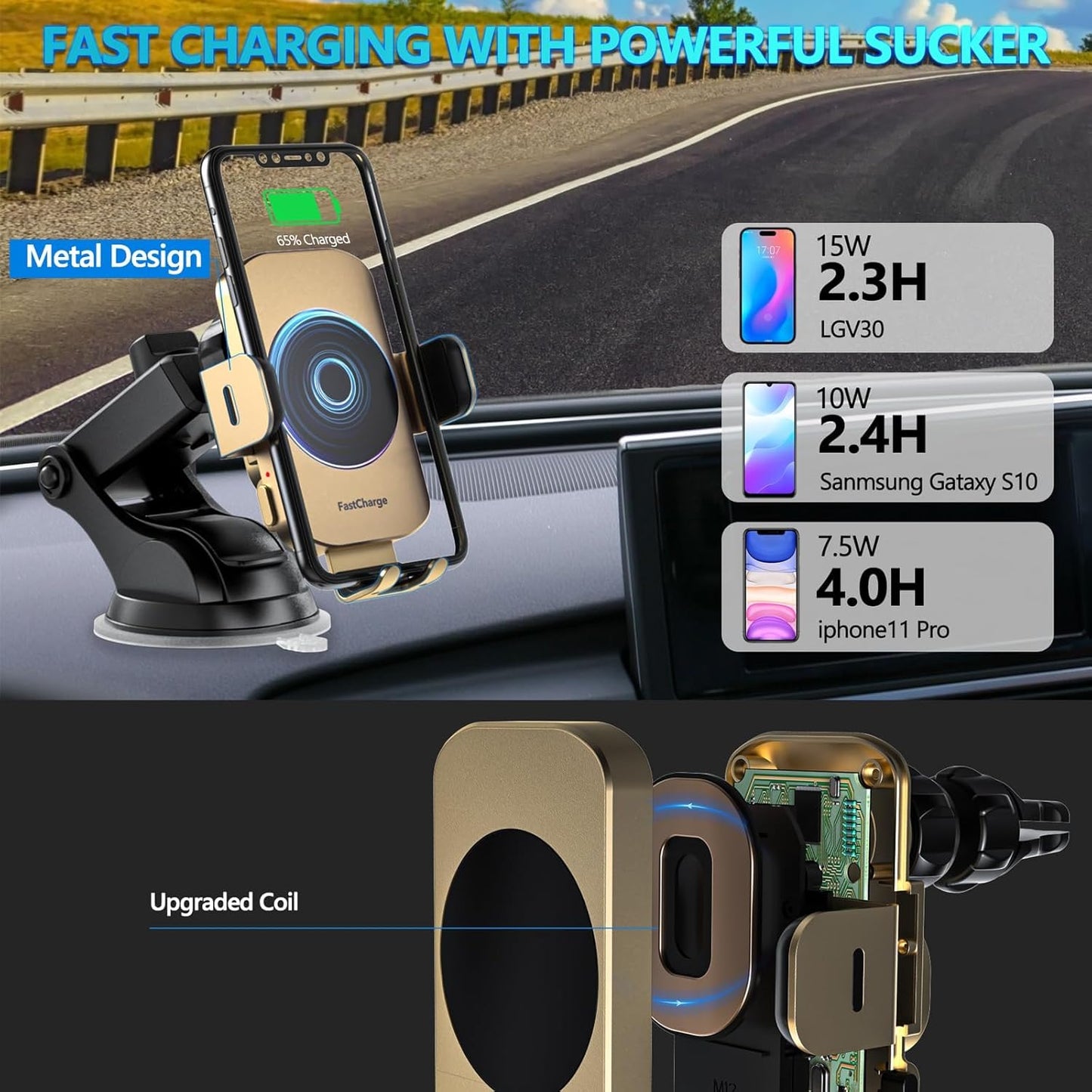 Wireless Car Charger, Fast Charging 15W Auto Clamping Car Charger Phone Holder Phone Mount for iPhone16 15 14 13 12 11 Pro Max Xs, Samsung Galaxy S24 Ultra S23 S22 S21 S20 S10+ Note 9, etc