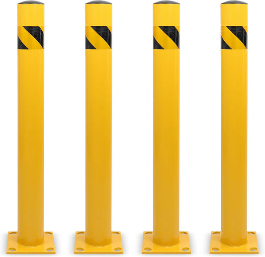 BISupply Safety Bollard Post Parking Barrier 4 Pack - 42in Yellow Pipe Bolt Down Bollard for Garage Lot