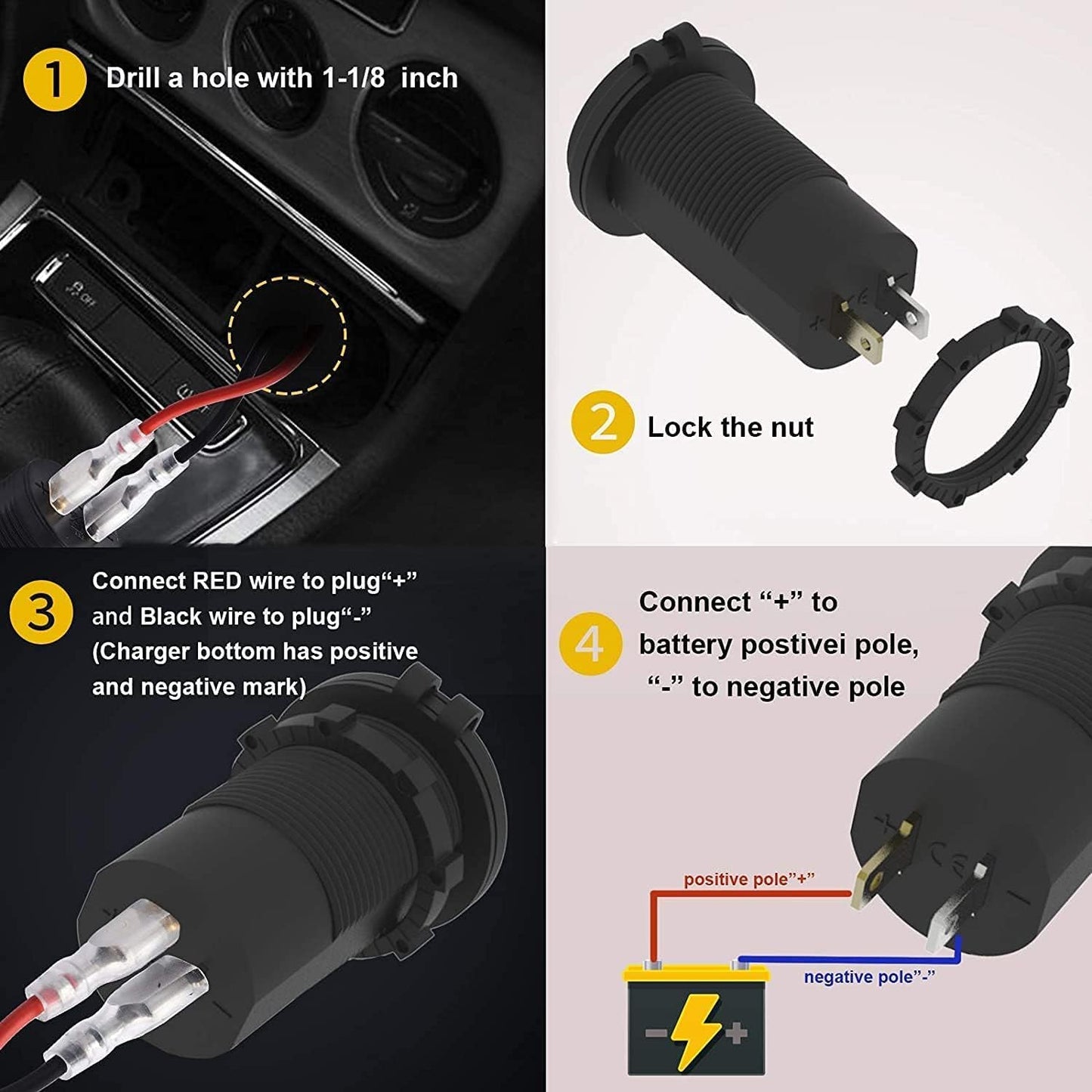2 Pack 12V USB Outlet - 90W(Max) Dual Ports QC4.0 PD & Quick Charge3.0 Car Charger Socket with LED Indicator - Waterproof USB C Port for Car Boat Marine Motorcycle RV Truck ATV Golf Cart