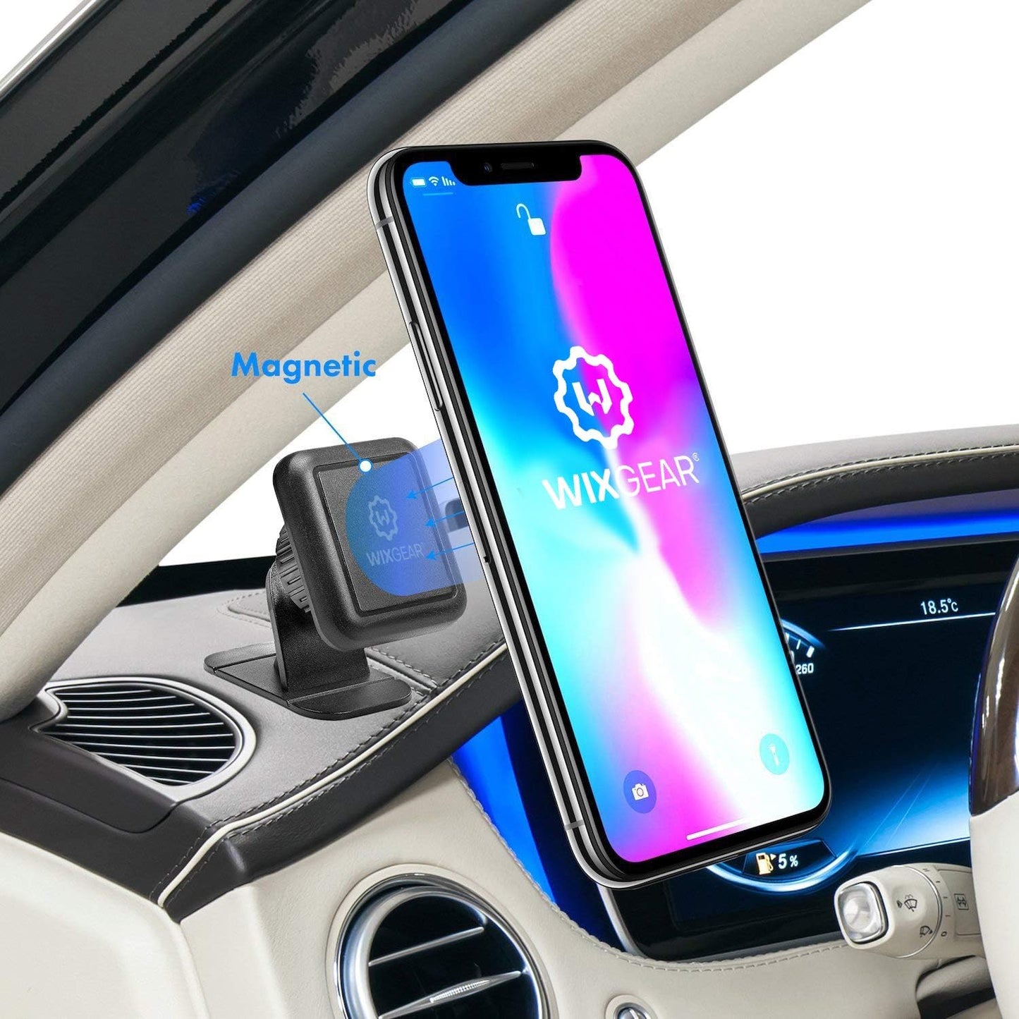 WixGear Magnetic Phone Mount, Universal Stick On Dashboard Magnetic Car Mount Holder, for Cell Phones with Fast Swift-snap Technology