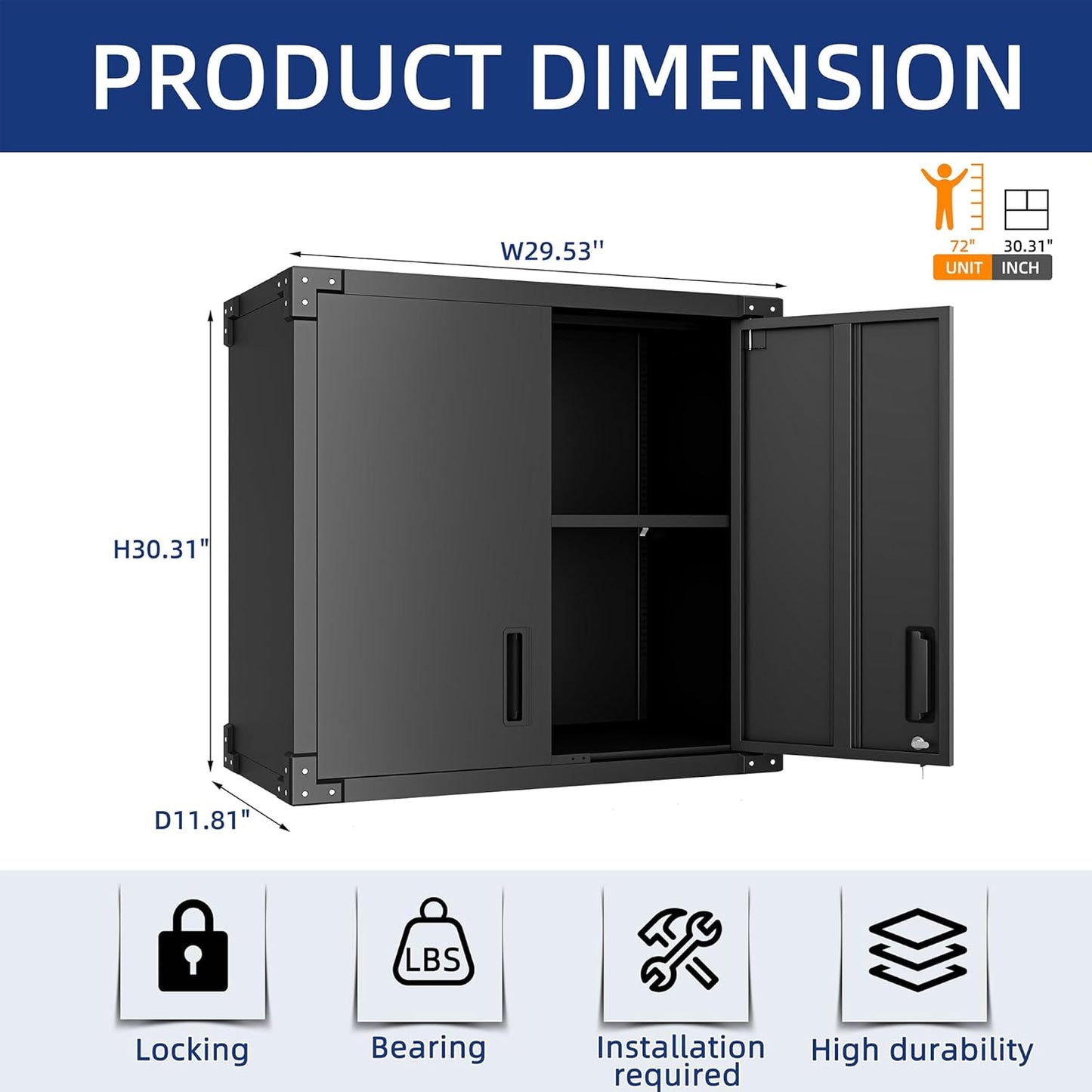 Garage Wall Cabinet,Metal Wall Cabinet with Doors and Adjustable Shelves,Steel Utility Wall Mounted Tool Cabinets for Home,Office,Kitchen,Warehouse