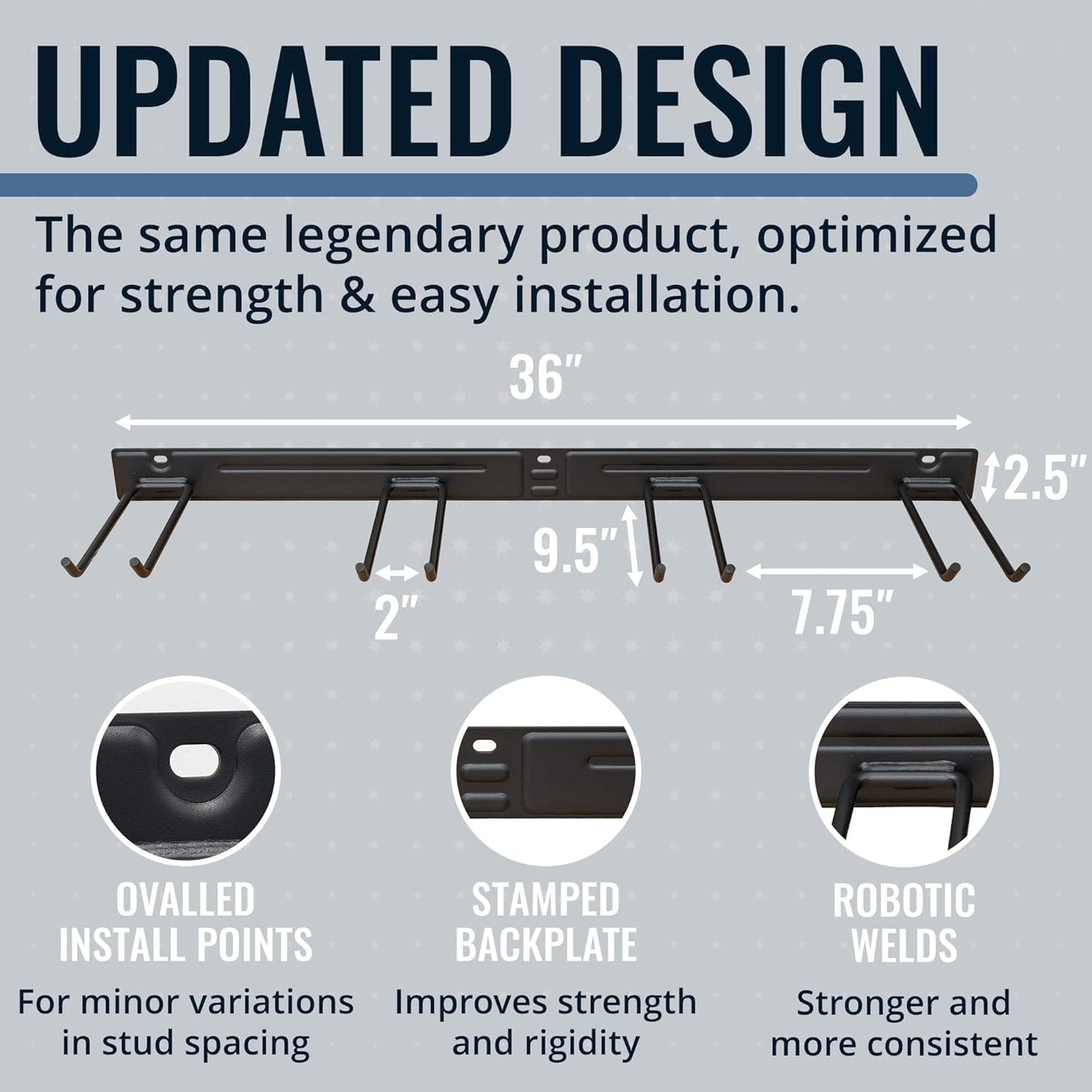 StoreYourBoard Wall-Mounted Rack With 4 Garage Hooks – Heavy-Duty Steel Holder Garage & Garden Storage for Shed, Workshop, or Home Organization – For Rakes, Shovels, Tools & More – 2 Pack, Gray