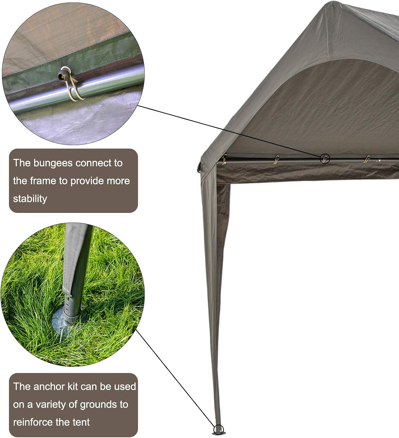 Sunnyglade 10x20 Ft Heavy Duty Carport Canopy Outdoor Portable Garage Tent Boat Shelter with 6 Legs for Outdoor Party, Wedding, Birthday, Garden, Boat,Dark Grey