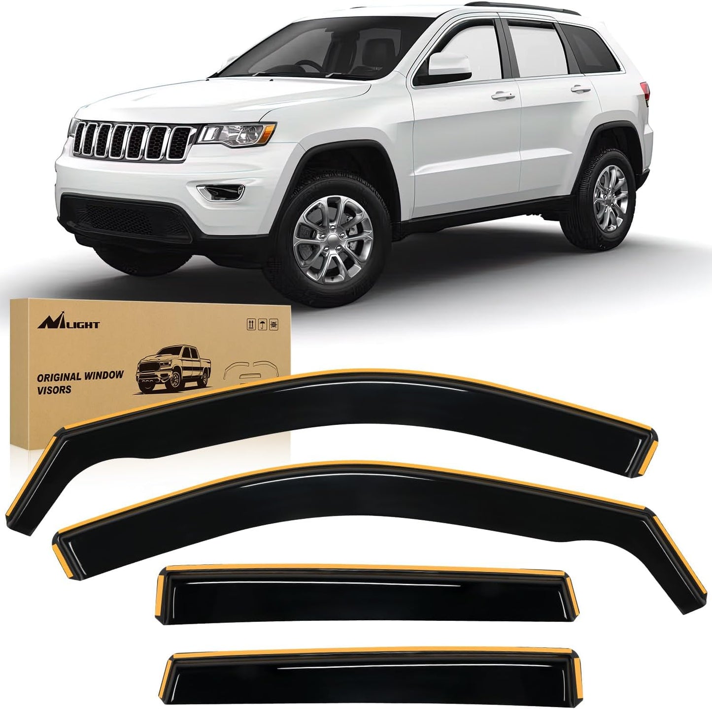 Nilight in Channel Rain Guards for Jeep Grand Cherokee 2011 2012 2013 2014 2015 2016 2017 2018 2019 2020 Vent Window Visors-4pcs