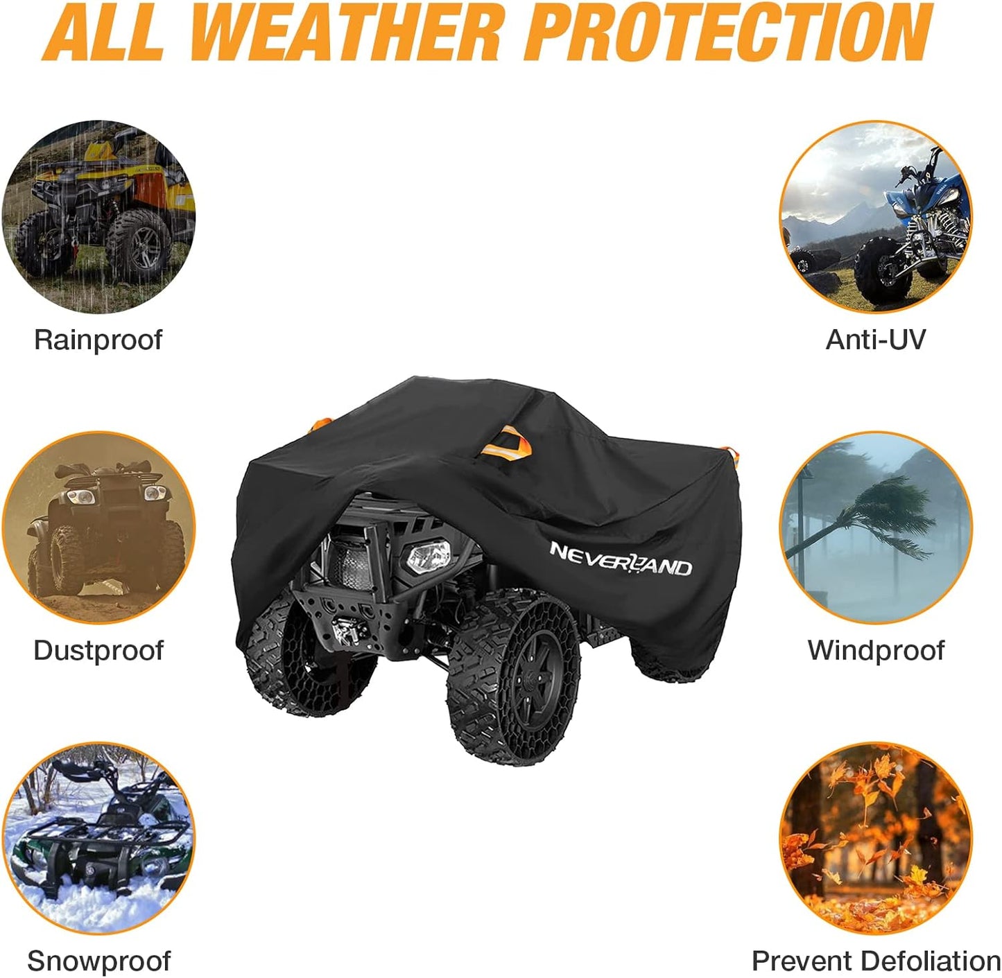 NEVERLAND ATV Cover Waterproof Heavy Duty 4 Wheeler Cover Quad Cover All Season Weather Proof Outdoor UV Protection for Polaris Yamaha Suzuki Honda (Black XXLarge)