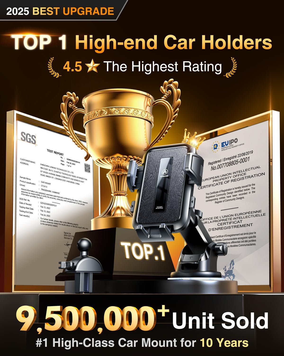 VANMASS 2025 Upgraded Car Phone Holder, [85+LBS Strongest Suction] Patent Safety Cell Phone Mount Windshield Dashboard Vent Truck Accessories Stand Cradle for iPhone 16 Pro Max 15 14 13 Android