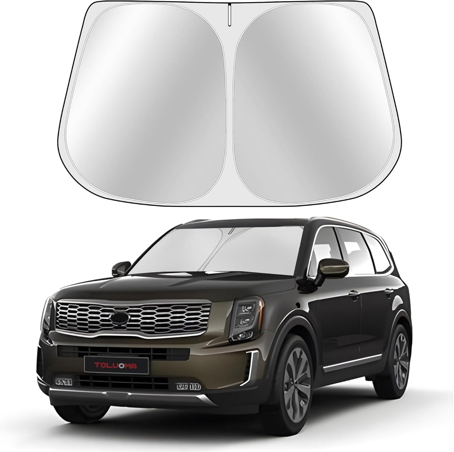 Custom Fit Windshield Sun Shade for Kia Telluride 2020-2025 - Full Coverage, 210T Reflective Fabric, Double-Layer Design - Blocks 99% UV Rays, Keeps Car Cool, Easy to Install and Store