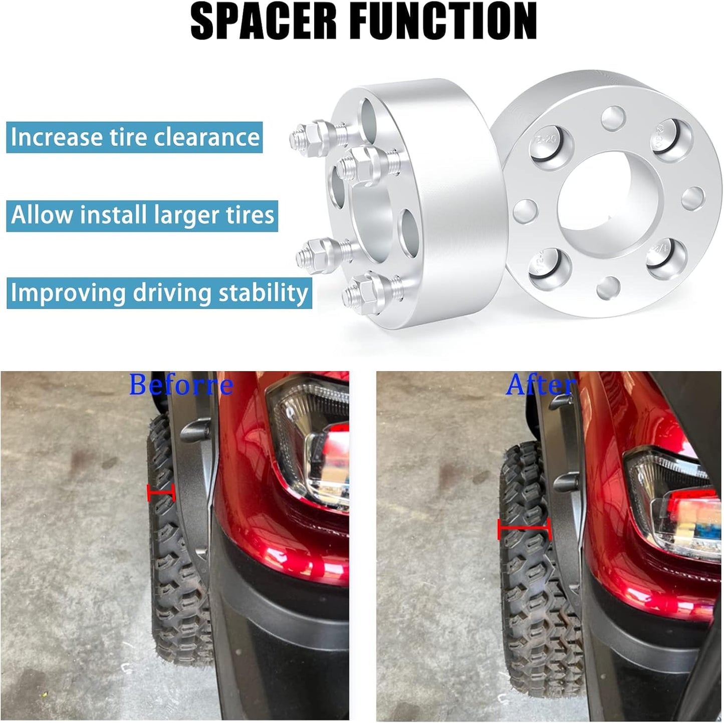 HHCSOP 4x4 2" Golf Cart Wheel Spacers for EZ GO EZGO Club Car, 4PCS 4x101.6mm ATV Wheel Adapters Hub Bore 62mm with 1/2" Studs