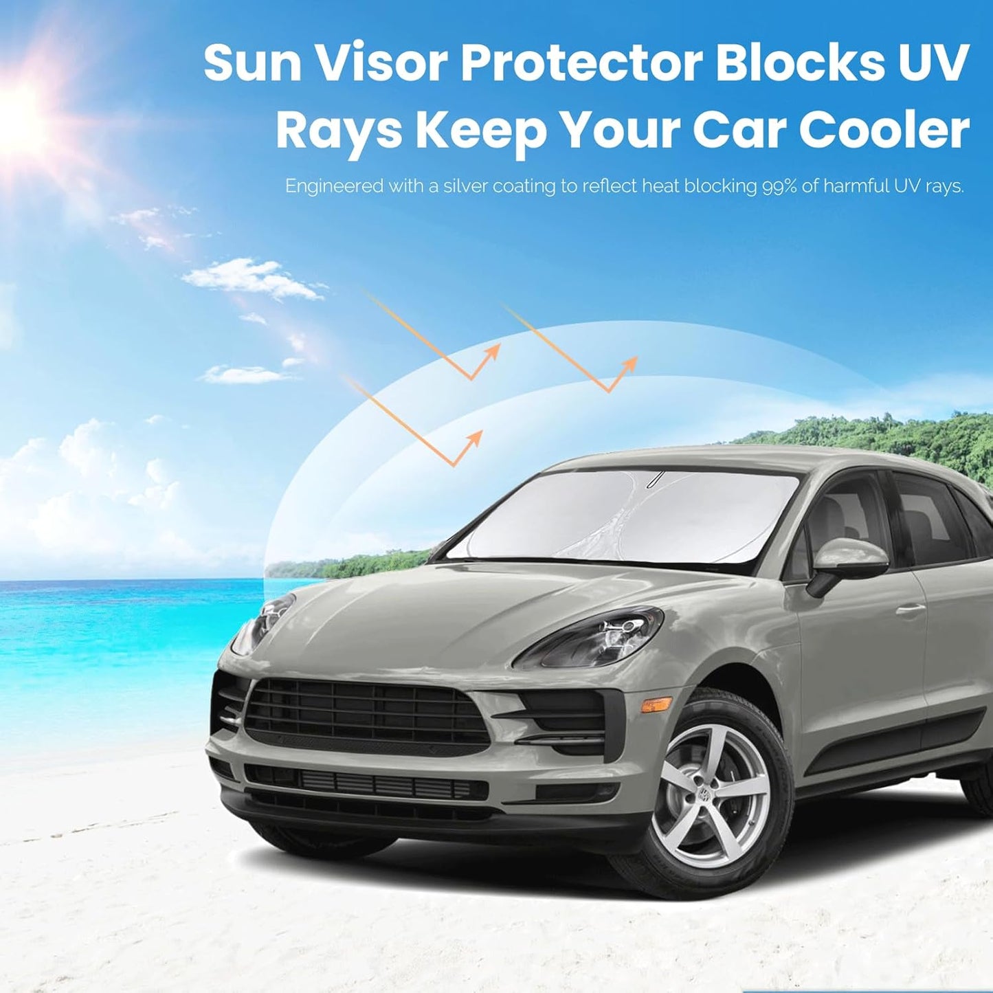 Custom Fit Macan Windshield Sunshade for 2026 2025-2014 Porsche Macan Accessories Front Window Sun Shades Shield Cover for Windshield Foldable 210T Sun Visor Protector Blocks UV Ray Keep Car Cooler