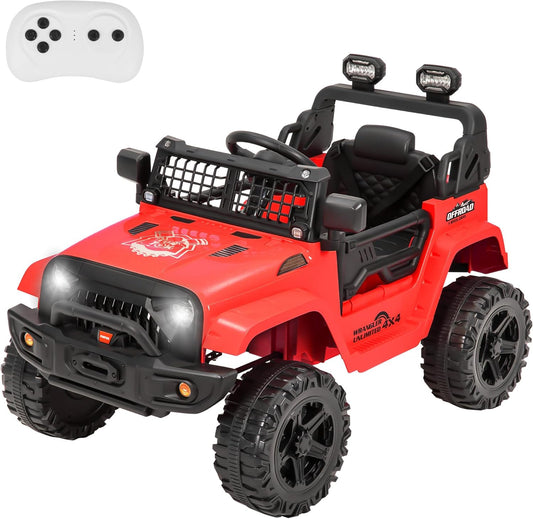 12V Ride On Truck for Kids, Electric Cars for Toddlers w/Remote Control, Soft Start, LED Lights, Horn, Radio, USB/AUX/MP3, Battery Powered Cars for Kids to Drive (Red)