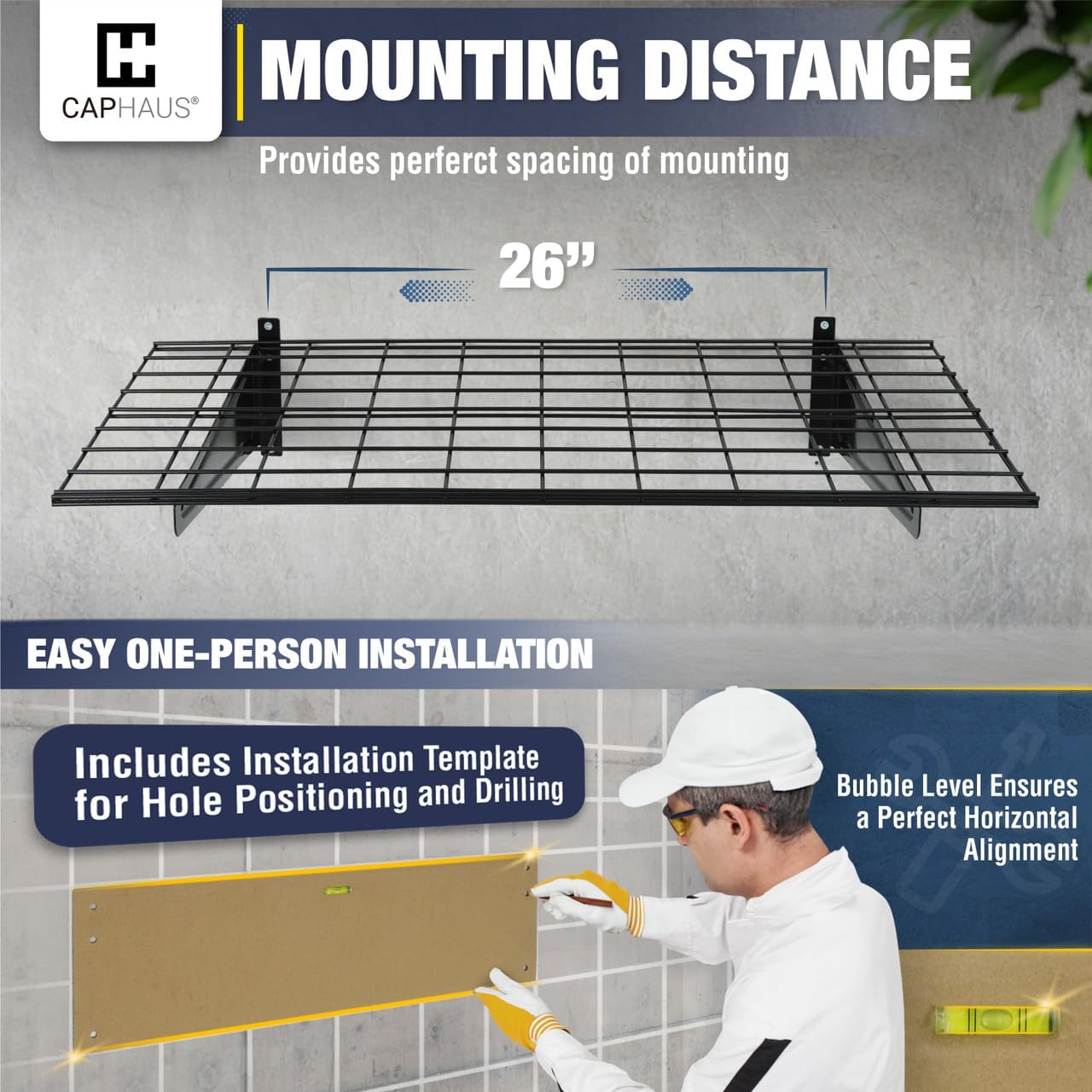 Fencer Wire 72 in. W x 18 in. D Wall Mounted Garage Wall Shelving w/ 4 Hooks, White Wall Shelf, Heavy Duty Garage Wall Storage System, Garage Organizer Floating Shelves, 1000lb Weight Capacity