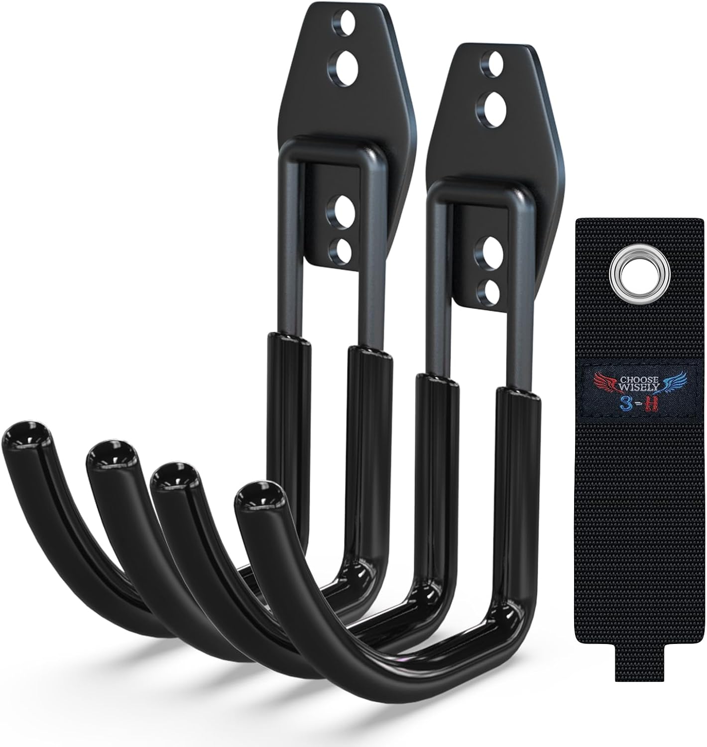 3-H Garden Hose Holder Wall Mount 2 Pack,Solid Steel Hose Hanger,Perfect for Hanging Outdoor Air Hose,Ropes,Pipes,Garden Tools,Ladders,Bikes,Bulk Items(Black)