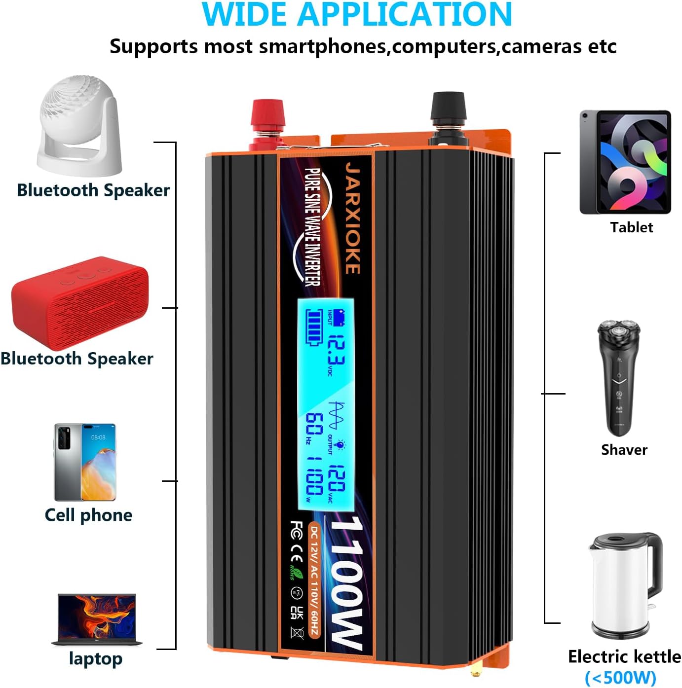 1100 Watt Pure Sine Wave Power Inverter 12V DC to 110V 120V Converter for Family RV Off Grid Solar System Car with Type-C Ports 2 AC Power Outlets Dual USB Ports LCD Display Wireless Remote Control…
