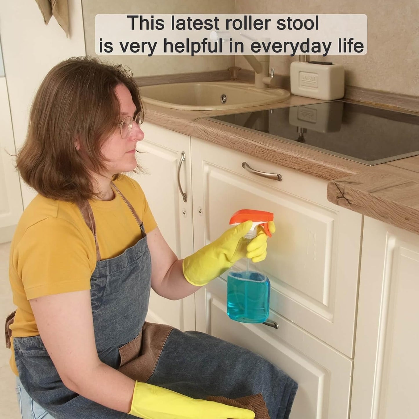 Rolling Stool and 4 Wheels with Brakes Rolling Chair for Home Office Garage Shop Roller Seat Water-Proof High Density Cushion and Steel White