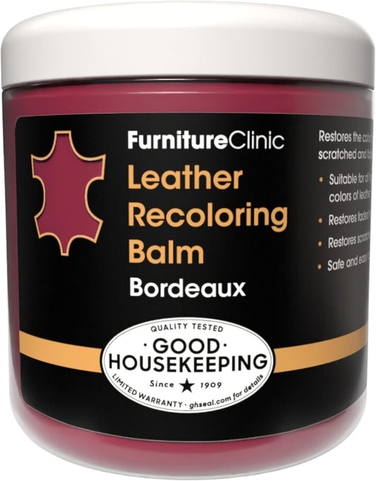 The Original Leather Recoloring Balm by Furniture Clinic - Bordeaux Leather Dye for Furniture, Couches & Car Seats - Restore Scratched, Faded, & Damaged Surfaces