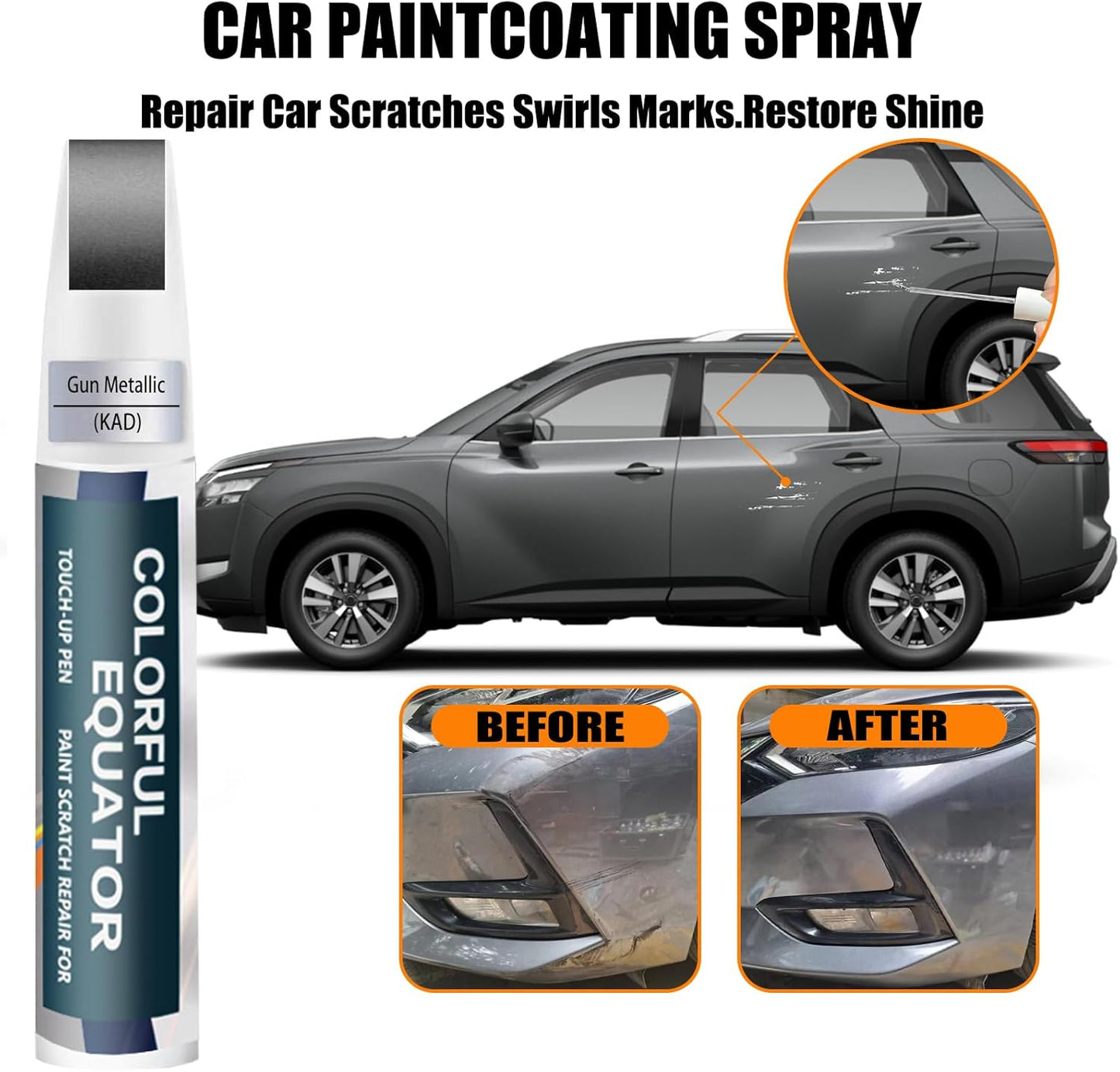 KAD Gun Metallic Touch Up Paint for Nissan, Car Paint Pen Scratch Repair Two-In-One Touch Up Paint, Premium Car Scratch Remover for Deep Scratches