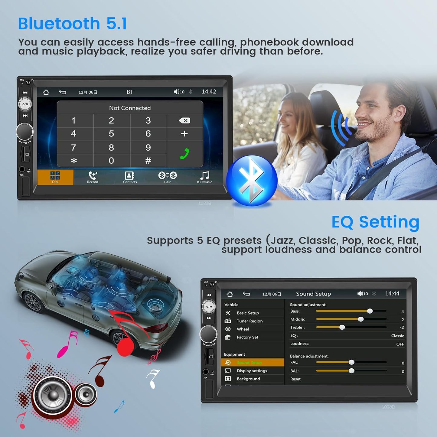 Car Stereo Double Din Wireless Carplay Android Auto, 7 Inch Touchscreen Car Radio Bluetooth 5.1 FM Car Audio Receiver with Backup Camera Mirror Link SWC