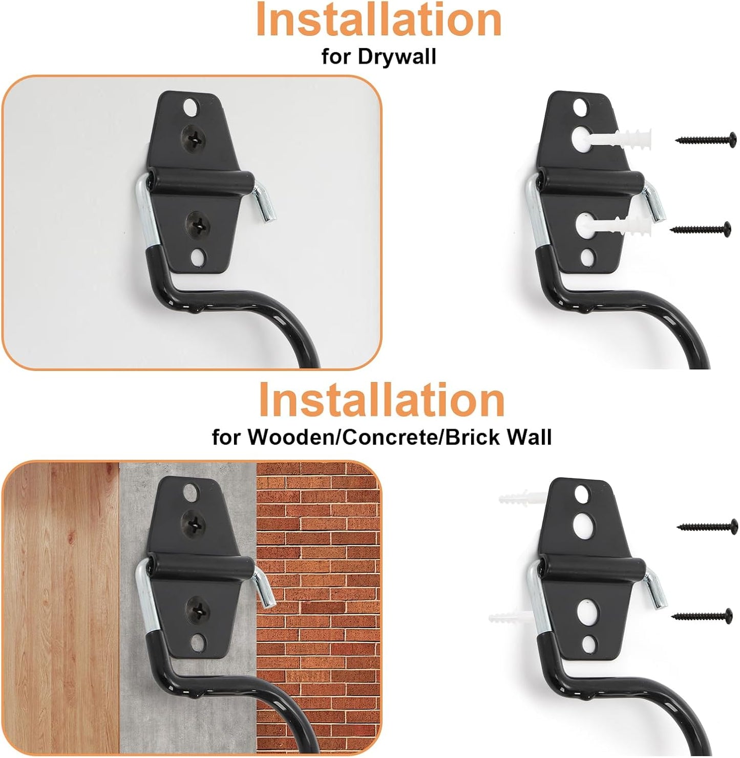 16 Pack Metal Broom Hooks, Heavy Duty Garage Holder Wall Mount, S Type Anti-Slip Mop Rack, Cleaning Tools Holder Storage Organizer Hanger for Shovel Rakes Shed Garden Lawn Yard