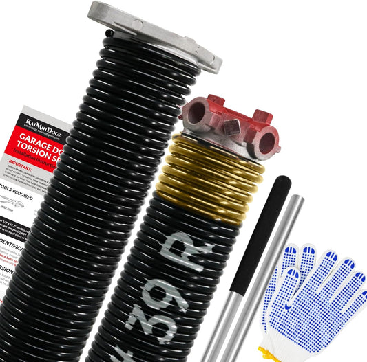 Pair of 1.75" Garage Door Torsion Springs Set with Non-Slip Winding Bars&Gloves, High Precision Electrophoresis Oil-Free Black Coated for Replacement, MIN 16,000 Cycles (0.250 x 1.75"x 39")