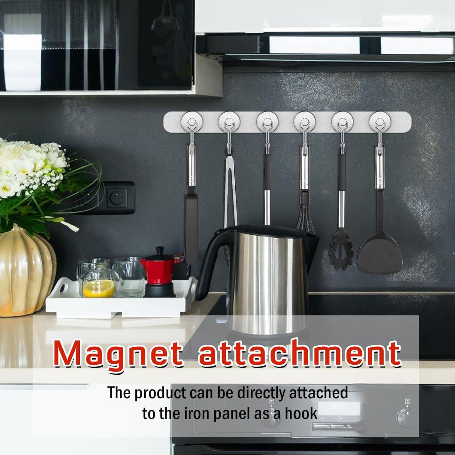 FINDMAG Magnetic Hooks, 60lbs+ Magnetic Hooks for Cruise Ship Essentials, Rare Earth Magnet Hooks Heavy Duty for Hanging, Magnetic Hanger for Garage, Grill, Fridge, Toolroom, Workplace, 6 Pack, Silver