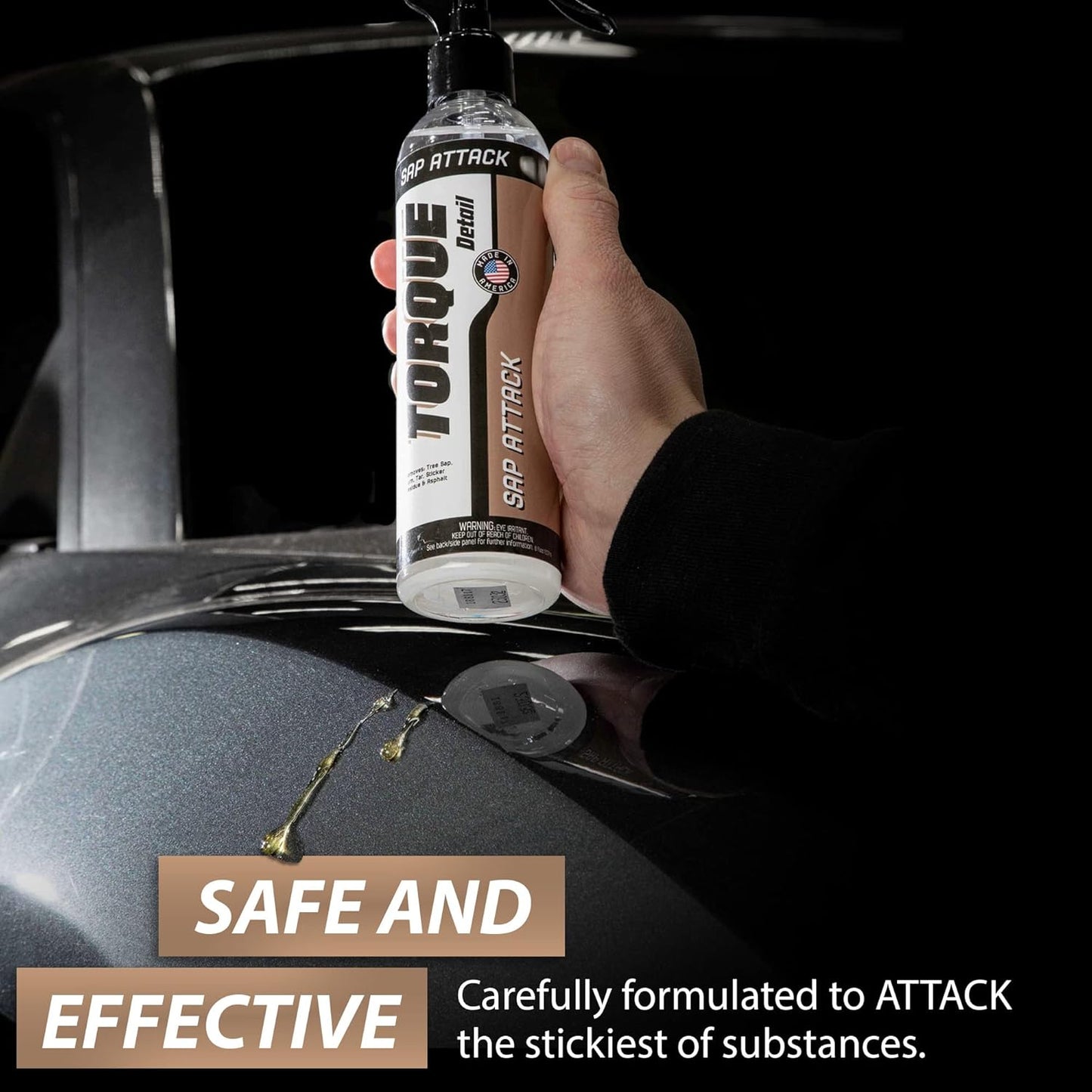Torque Detail Sap Attack 8oz - Removes Tree Sap, Tar, Gum, Sticker Residue & Asphalt - Sap, Tar, Adhesive, Sticker Remover For Cars