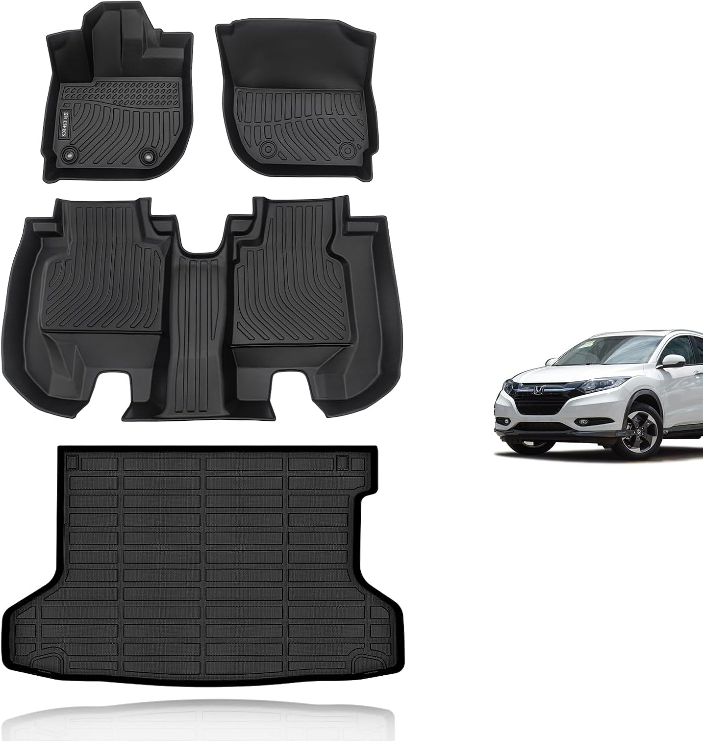 KELCSEECS Floor Mats & Cargo Liner Custom for 2016 2017 2018 2019 2020 2021 2022 Honda HR-V (FWD Model) Car Mats Cargo Mat Trunk Mat Honda HRV All Weather Floor Mats Trunk Liner Accessories