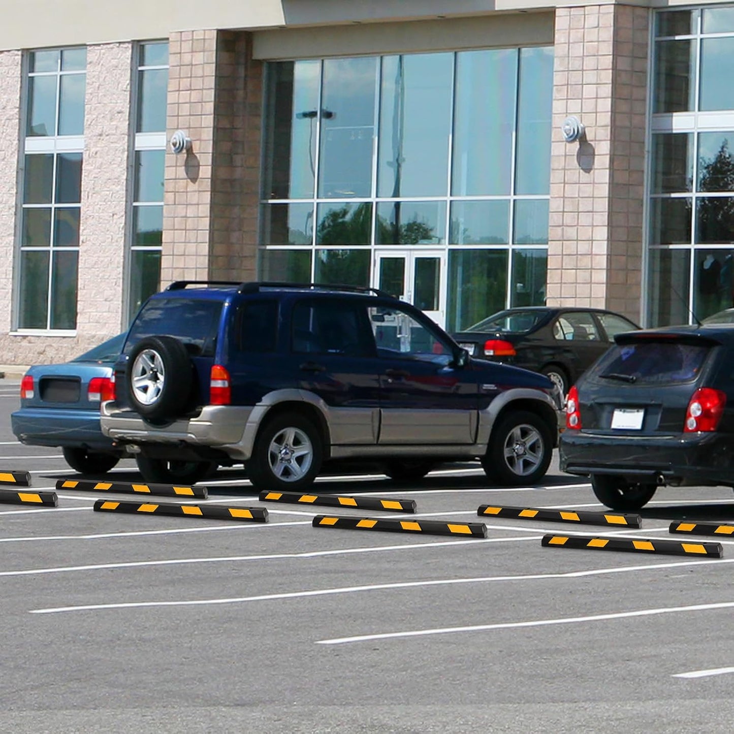 Rubber Parking Curb Garage Floor Stopper, 72" Heavy Duty Parking Lot Stopper with Yellow Reflective Stripes, Guide Wheel Stopper for Car, Truck, RV, Trailer, Driveway (6 Pack)