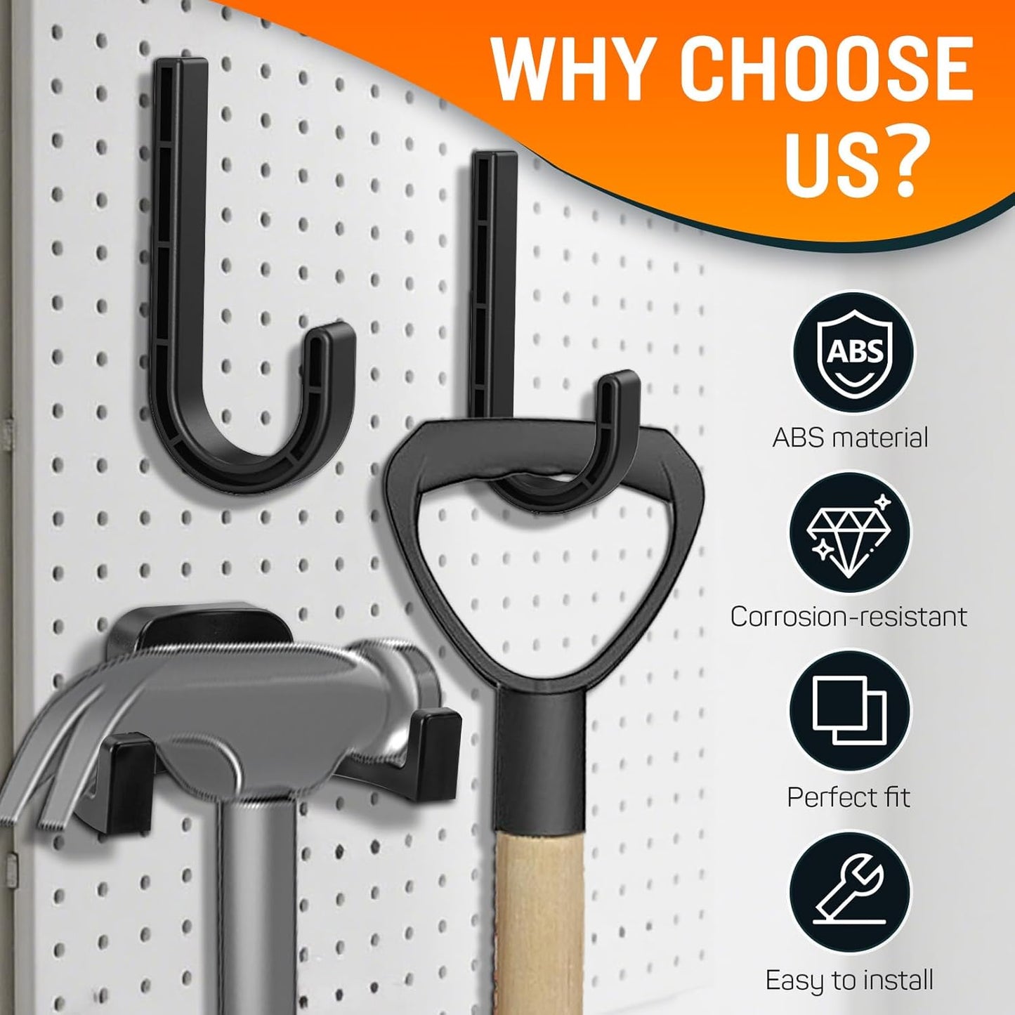 6Pcs Storage Shed Hooks Compatible with Suncast Shed, Black J and U Tool Hangers for Organizing Tool, Ladders, Bulk Items,Storage Shed Shelves Accessories