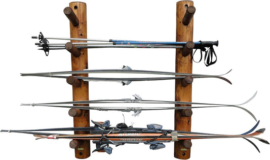 10-Place Wall-Mounted Ski Log Racks - Skis Wall Mount Garage Racks, Indoor & Outdoor Vertical Ski Holders for Walls, Hangers for Skis Indoor Storage Rack, Garage Hanging Rack - Canyon Brown