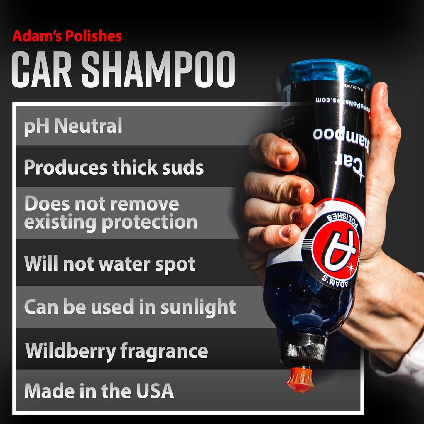 Adam's Polishes Car Wash Shampoo (Gallon) - pH Best Car Wash Soap For Snow Foam Cannon or Gun For Pressure Washer & 5 Gallon Bucket, Powerful Safe Spot Free Cleaning Liquid Auto Detergent