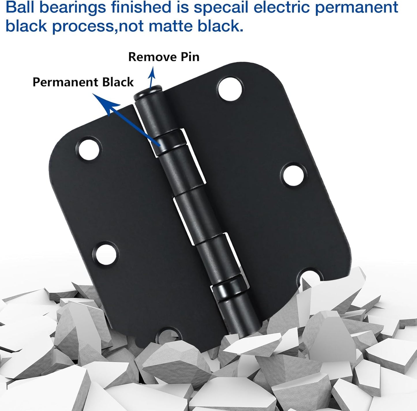 18 Pack Ball Bearing Round Matte Black Door Hinges 3.5 Inch 5/8" Radius Anti Squeak Interior 3-1/2"Flat Bifold Standard Bedroom Indoor for Doors 3 ½" Hardware Essentials House Home Decor Accessories