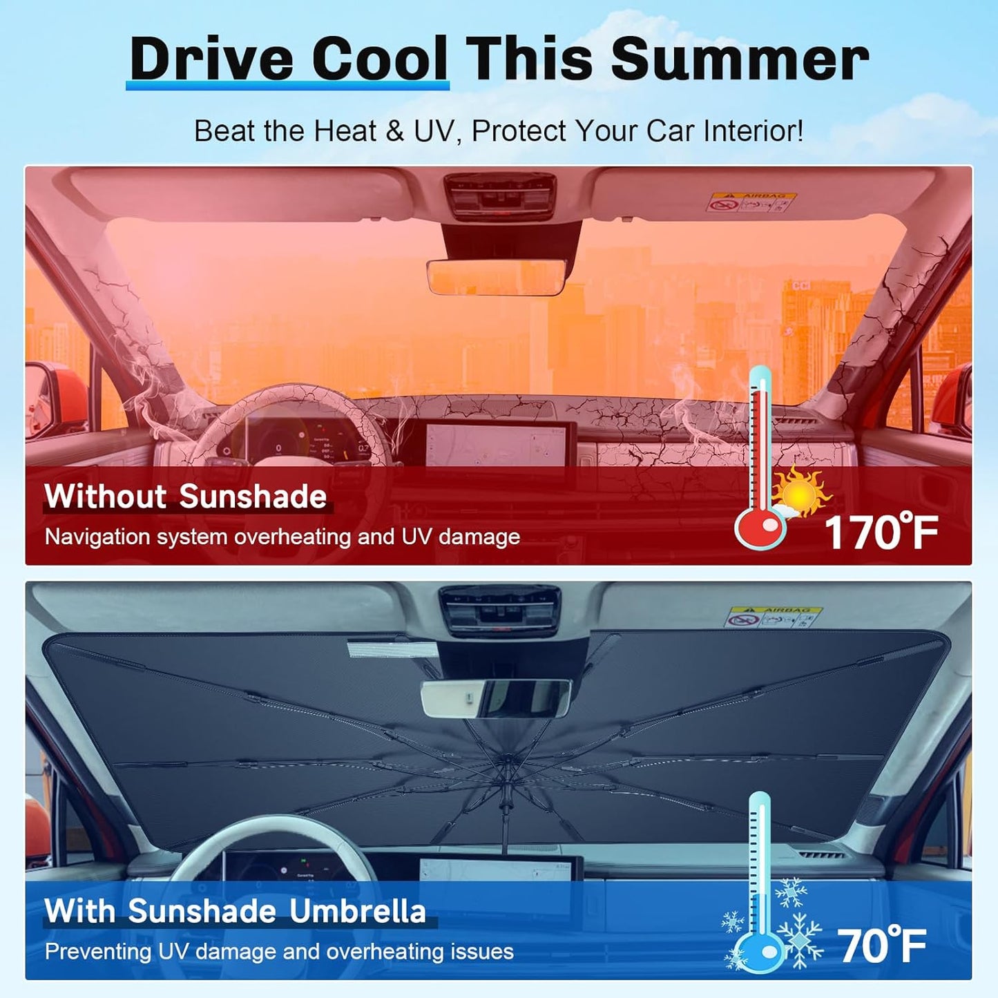 SXCY for 2024 2025 Hyundai Santa Fe Windshield Umbrella Sunshade [Easier Foldable] 2024 2025 Santa Fe Accessories Sunshade Umbrella for 2024 2025 Santa Fe Windshield Umbrella Sun Shade