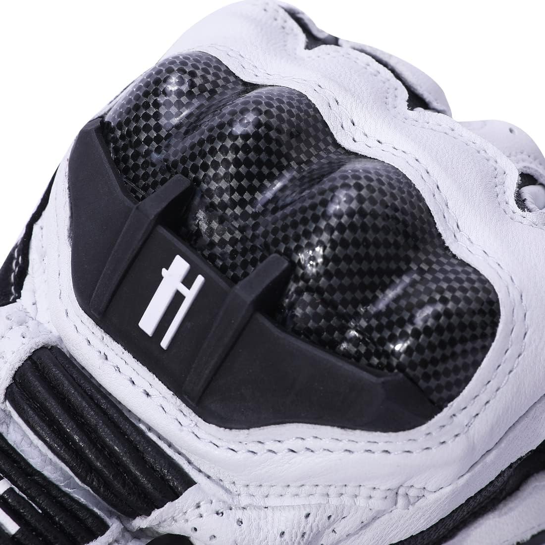 Harssidanzar Leather Motorcycle Gloves for Men and Women,Powersports Carbon Fiber Knuckle Protection Motorbike Gloves KM045