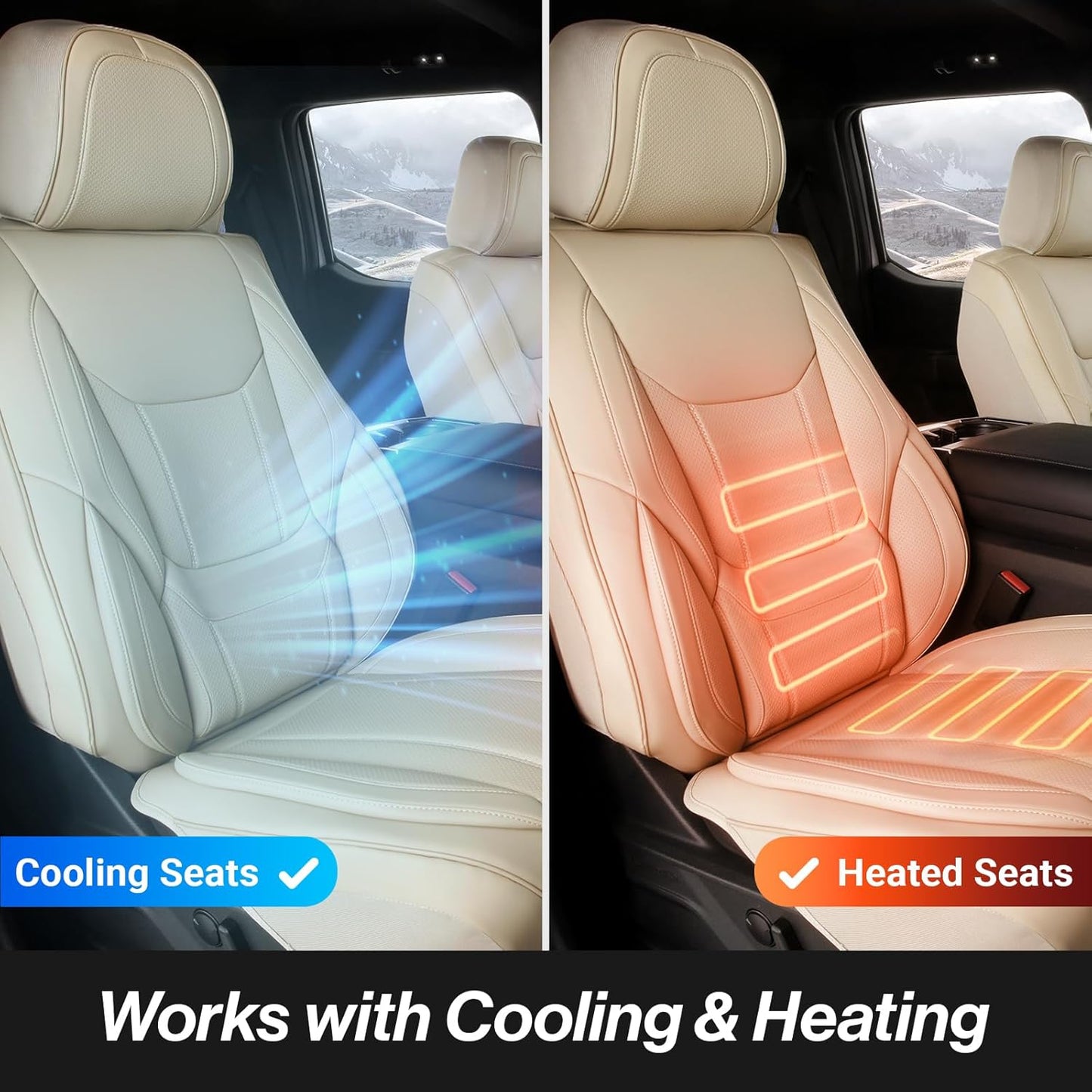 Coverland Custom Car Seat Covers Compatible with 2006-2014 Ridgeline Crew Cab - Premium Leather Non-Slip Memory Foam Waterproof Cover Interior Protector Front Seat-Beige [See Size Chart-Size A29]