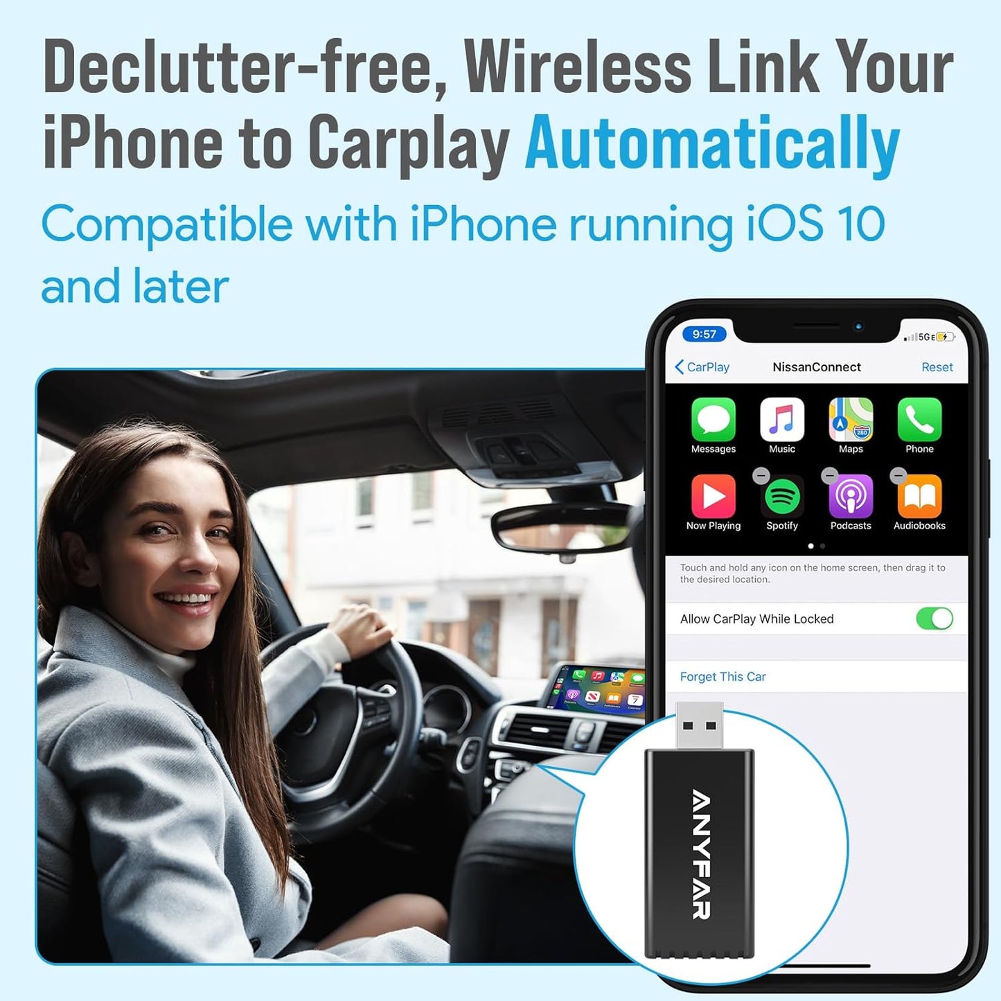 Wireless CarPlay Adapter for iPhone, Dual-core 5G Chip (Upgraded), Auto-Connect in Seconds, 5.8Ghz WiFi No Lag, A4 Car Play Wireless Dongle Fits for Cars with Factory Wired CarPlay Feature