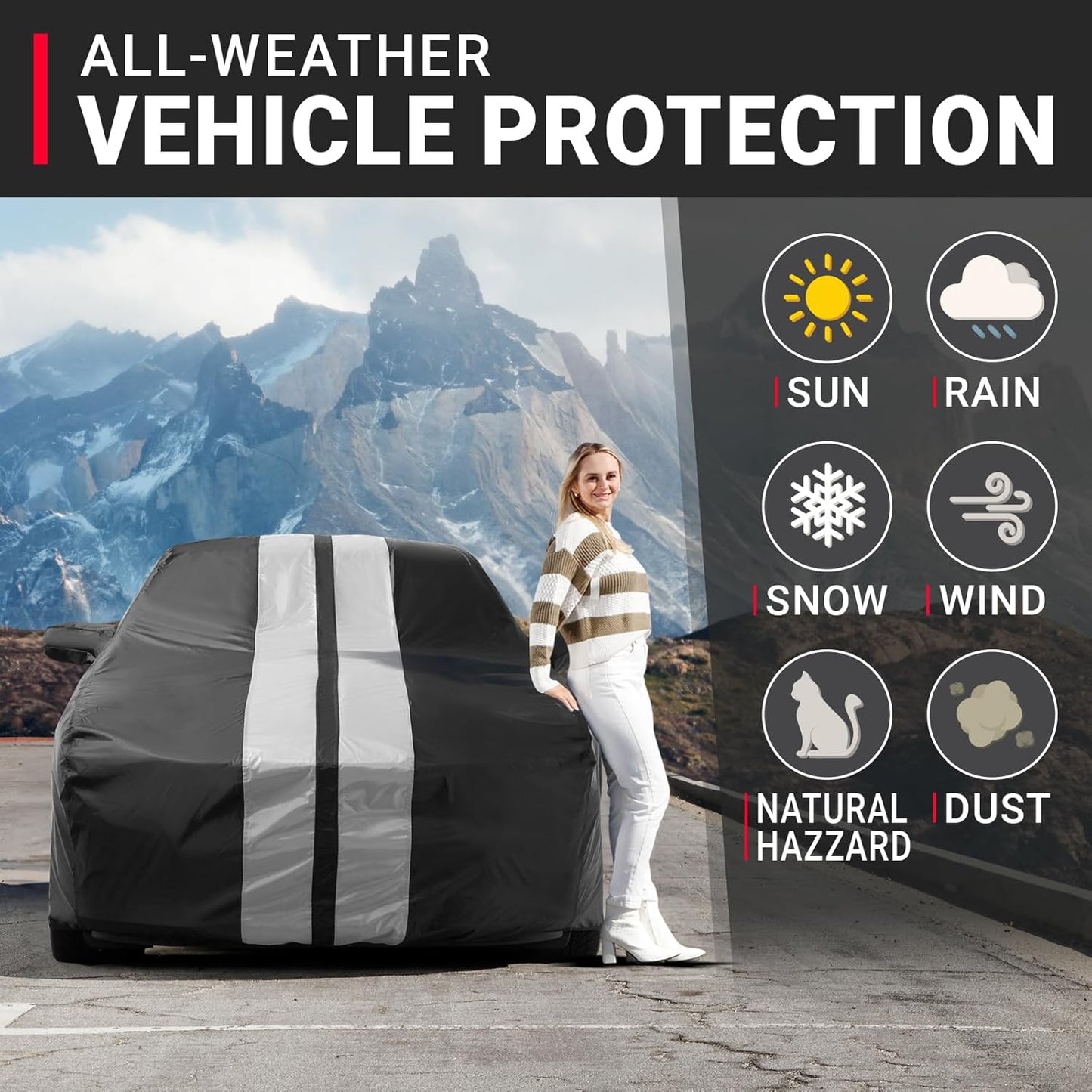 iCarCover Custom Car Cover for Chevy Sonic Sedan (2012-2020) Waterproof All Weather Rain Snow UV Sun Protector Full Exterior Indoor Outdoor Car Cover (Stripe - Black/Gray)