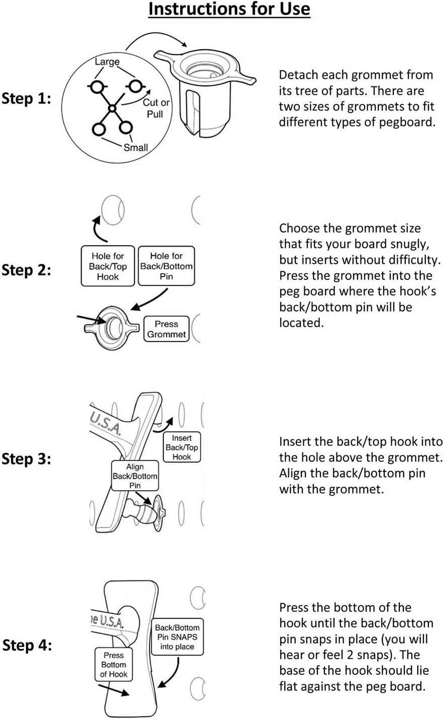 PegPro® J & 2" Hooks Kit for Standard “Wood Fiber” pegboard – Durable Plastic Pegboard Hooks - for Garage, Kitchen, Craft Room, and More (J & 2" Hook - 50 Pack, White)