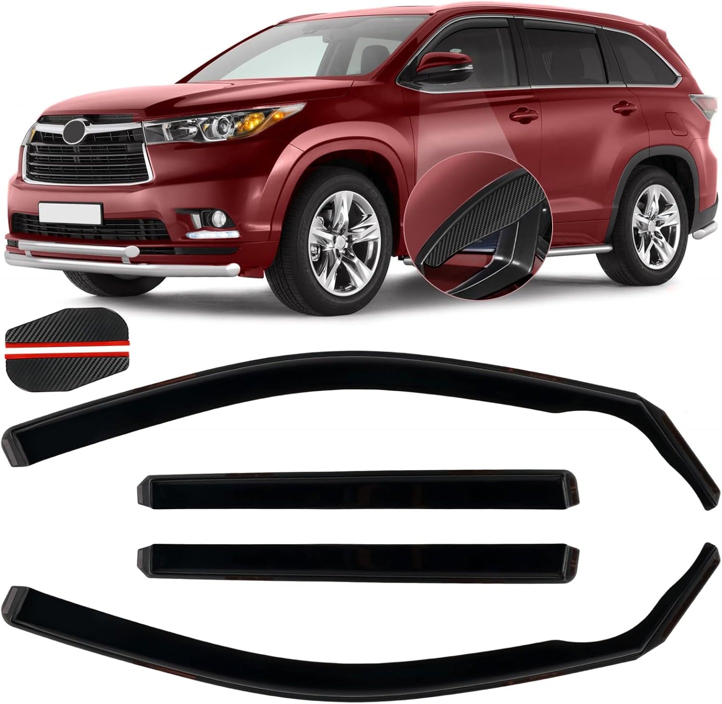 in Channel Window Visors Rain Guards Fit for Toyota Highlander 2014 2015 2016 2017 2018 2019, Durable Wind Deflectors Vent Shades Shield for 14-19 Highlander-4PCS