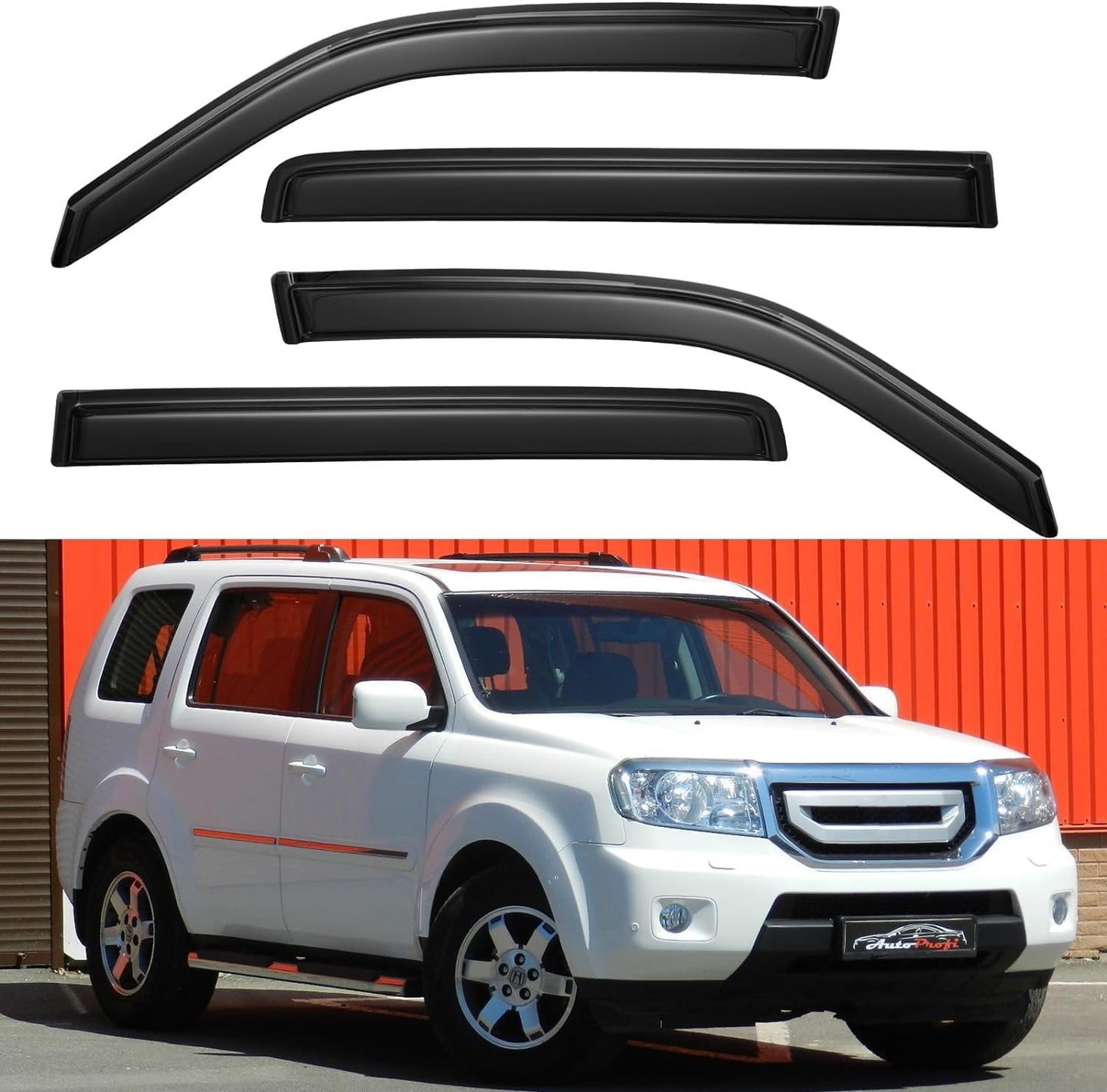 Window Visors Rain Guards Shield for 2009 2010 2011 2012 2013 2014 2015 Honda Pilot, Out-Channel Window Vent Wind Deflectors Visors Shades for 09-15 Pilot