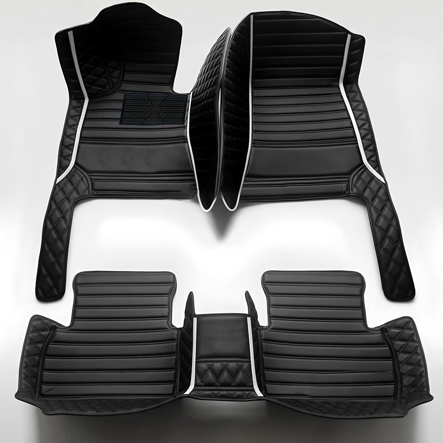 Custom Personalized Floor Mats for Cars，Luxury Full Coverage All Car Floor Mats，Anti-Slip Leather Car Mat Set ，Custom Floor Mats for 99% of Cars, Trucks & SUVs. (Black Dual Tone and White)