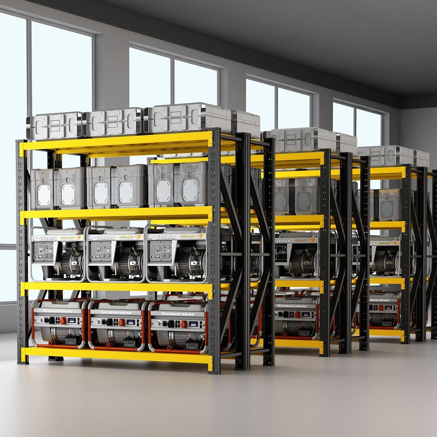 3000LBS Heavy Duty Storage Shelves,63''H Metal Garage Shelving, 4-Tier Adjustable Garage Organization Shelving Units, Industrial Shelving for Warehouse,Workshop- Black & Yellow