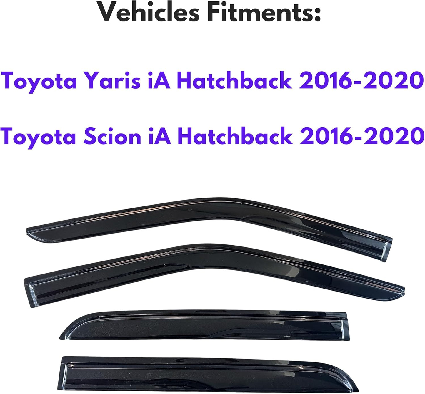 KPY Window Visor Compatible with Toyota Yaris iA & Scion iA Hatchback 2016-2020, 4PC Rain Guard Side Window Vent Deflectors Tape-On Mugen Style, 2016 2017 2018 2019 2020