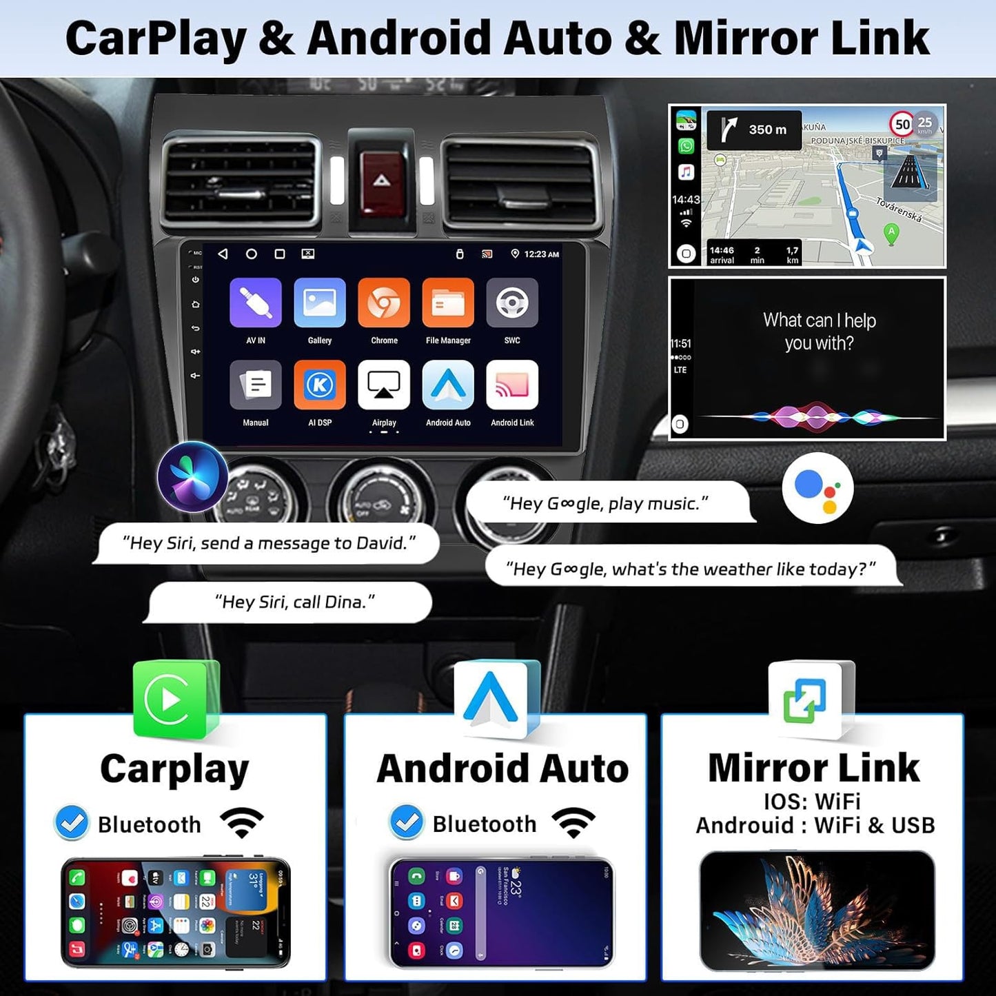 UNITOPSCI 4G+64G Radio for Subaru Forester WRX Impreza 2015-2018 Android Car Stereo CarPlay Android Auto Bluetooth 5.0 GPS 9 Inch 1280 * 720 Touchscreen DSP 32 EQ FM/RDS WiFi SWC Backup Camera Mic