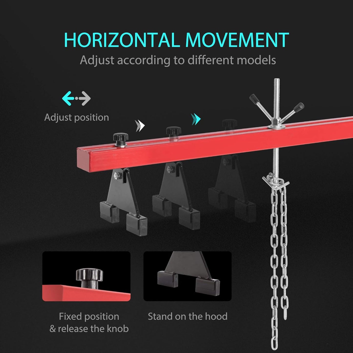 SPECSTAR 1100 Lbs Engine Support Bar Transverse Hoist for Motor Transmission with 2 Points Lift Holder and Dual Hooks