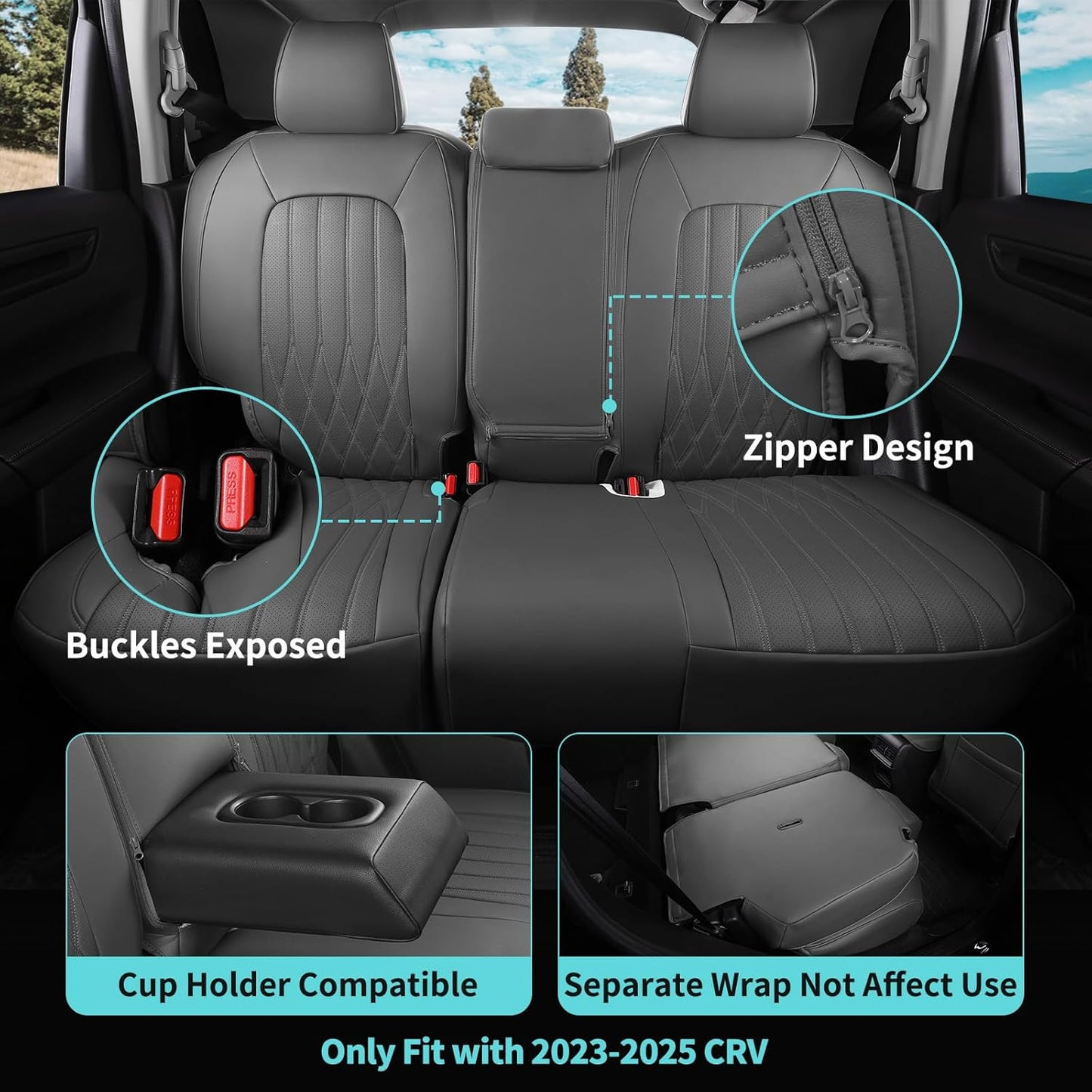 Seat Covers for Honda CRV 2023 2024 2025 2026 EX/EXL/LX/Sport/Touring/Special Edition, Hybrid & Gas, 1:1 Custom Leather Seat Covers Full Set - Grey