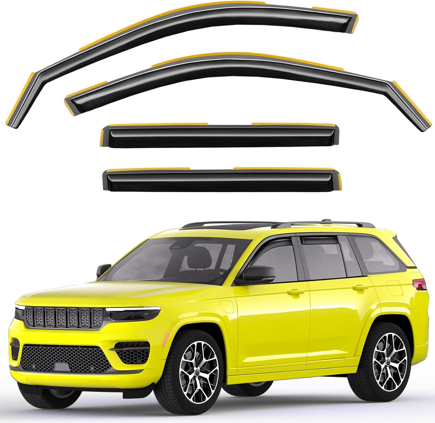 in-Channel Window Rain Guards Fit for Jeep Grand Cherokee 2-Row 2022 2023 2024 2025 (Not for L,Not for 3-Row) Extra Durable Window Deflectors Vent Visors Shades Visors Rain Guards -4 pcs