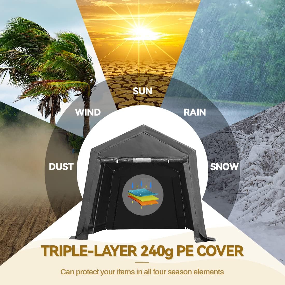 ADVANCE OUTDOOR 8X14 ft Steel Metal Peak Roof Portable Garage Shelter Storage Shed Carport for Motorcycle Bike or Garden Tools with 2 Roll up Doors & Vents, Gray